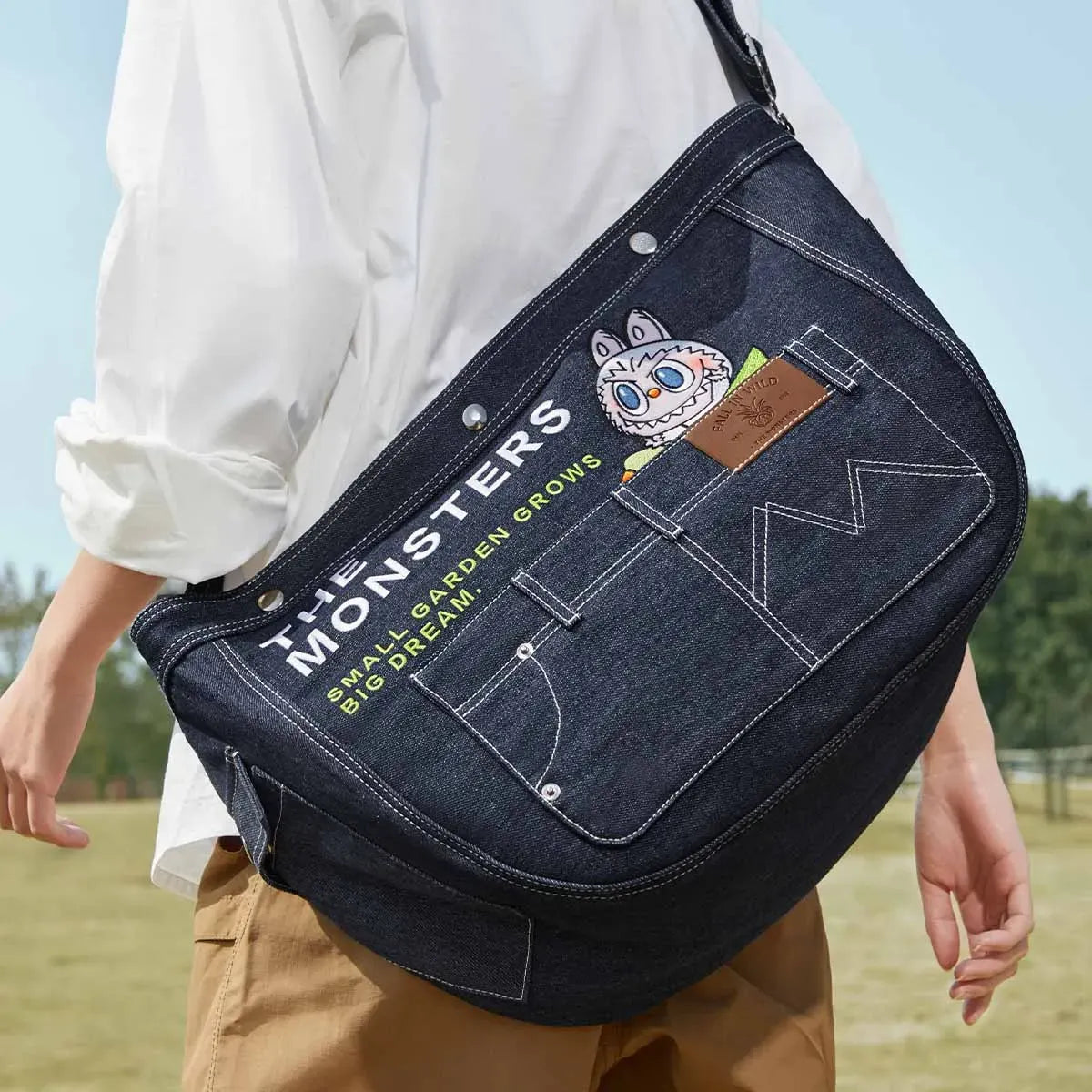 Labubu The Monsters Fall In Wild Series Denim Messenger Bag