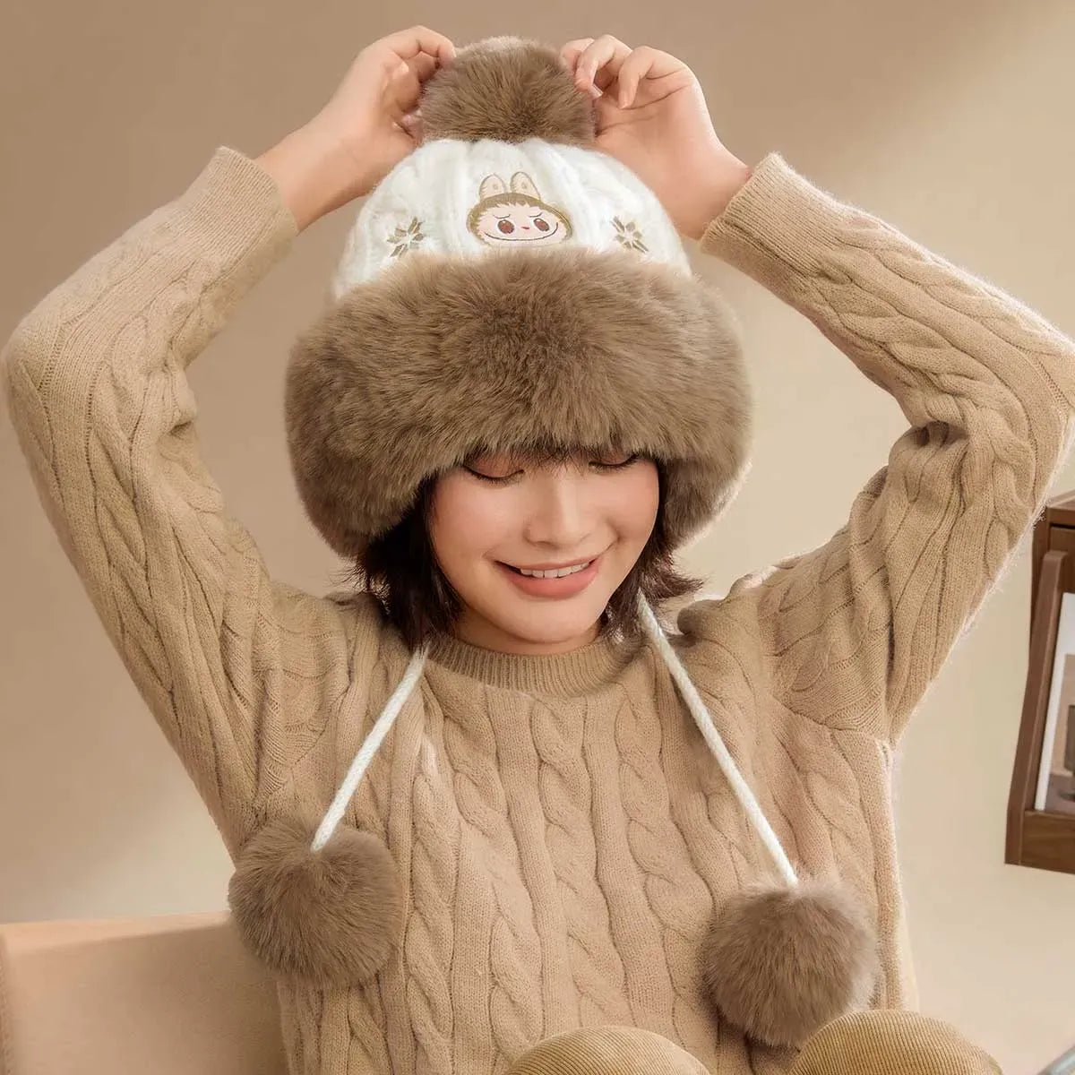 Labubu Warm Fluffy Holiday Plush Hat
